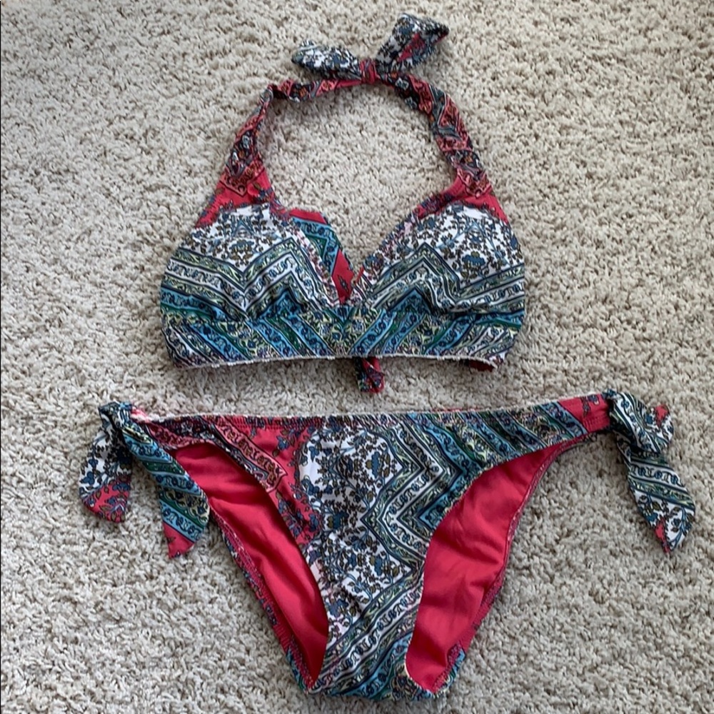 Lucky Brand tie halter bikini L